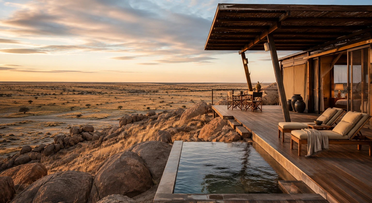 Photorealistic illustration for luxury safari lodges africa: signature experience