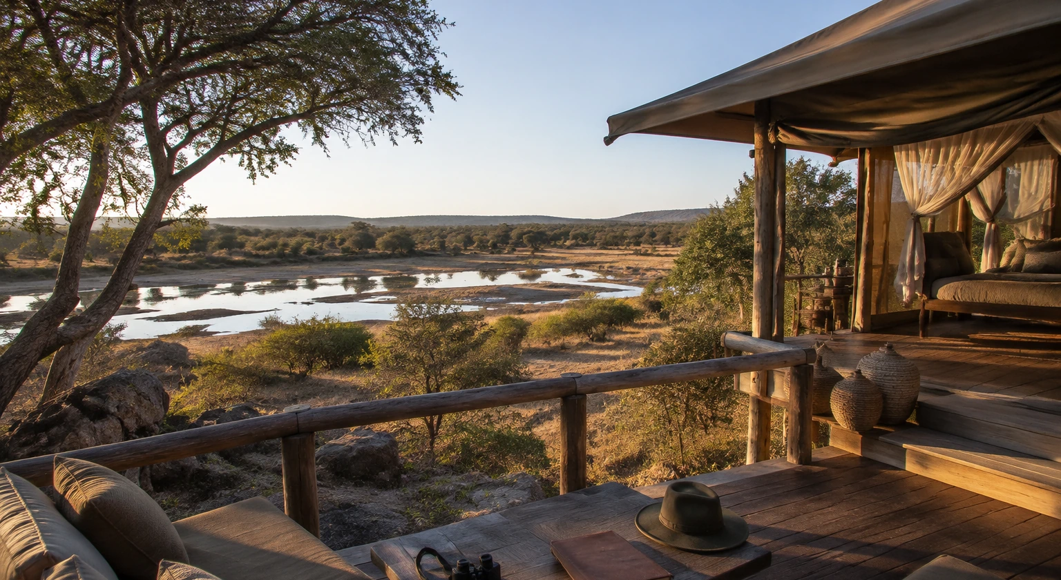 Photorealistic illustration for luxury safari lodges africa: reality-check detail